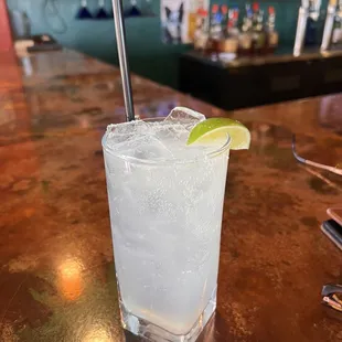 Tito&apos;s vodka &amp; club soda with fresh muddled lime! Delish and refreshing!