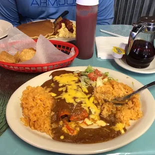 Enchilada plate for me, pancake plate for him :)