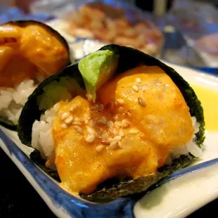 My favorite! Spicy scallop hand rolls.