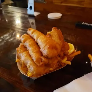 Beer battered fish &amp; chips. Huge portion!