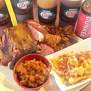 a plate of food and drinks