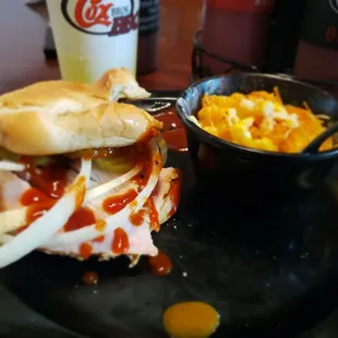 Smoked Turkey sandwich with cheesy corn (a midwestern thing)