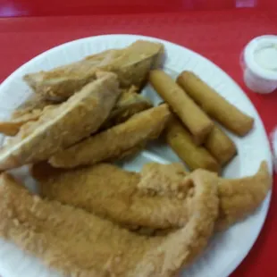 2 piece catfish with wedges. Really good and choked to order