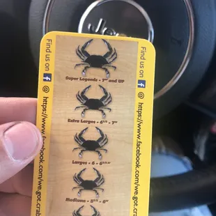 Crab sizes