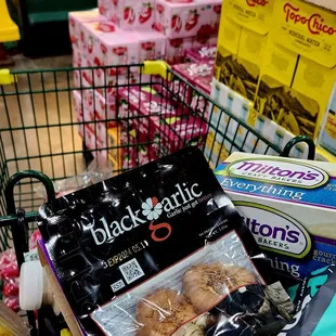 a shopping cart full of groceries