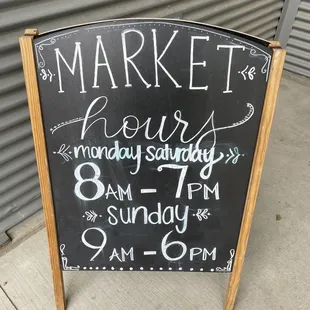 a chalkboard sign for the market
