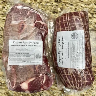 Beef chuck roast and beef rump roast