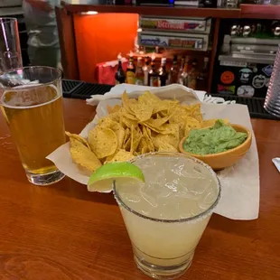 Hot mess, Margarita with Guacamole and chips!!