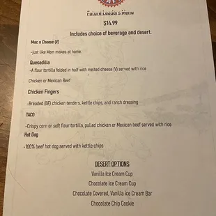 kid&apos;s menu