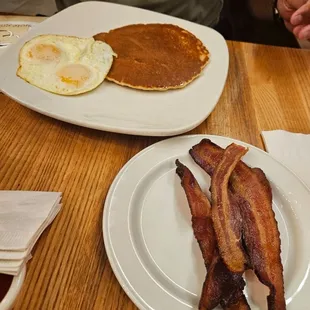 Pancake, eggs, bacon