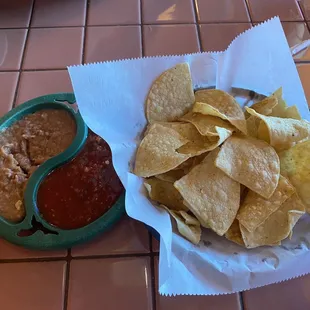 Complimentary chips w/ bean dip and salsa