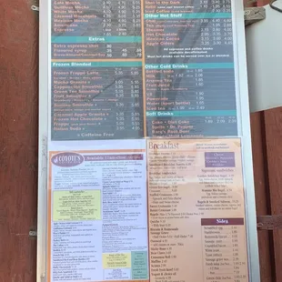 Full menu (includes beverages)