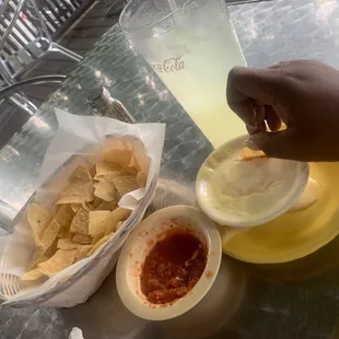 Basic Queso and salsa. The Queso is basically warmed  in the microwave.