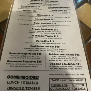Coyote's menu