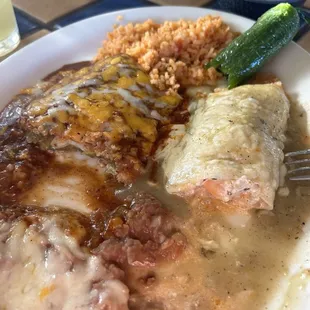 Shrimp enchilada and Chile relleno