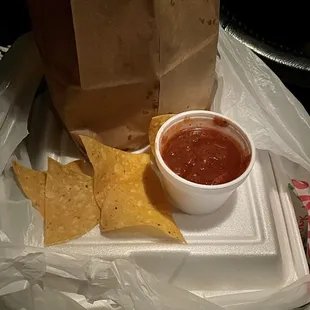 Thin chips and mild salsa (truly mild and yummy)