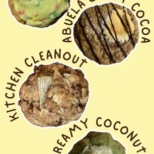 Cake Batter, Abuela's Hot Cocoa, Kitchen Cleanout, Creamy Coconut Pandan cookie.
