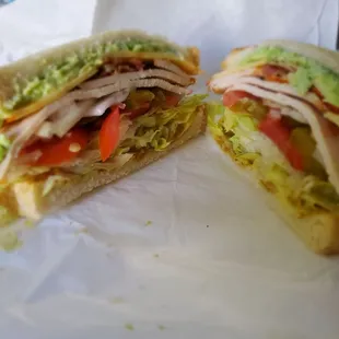 Sailor sandwich. Turkey, chipotle, jalapenos, pickles, lettuce, tomatoes and love...