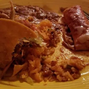 Shredded beef taco and cheese enchilada  combo