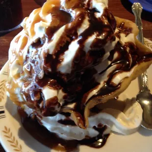 Fried ice cream with chocolate and caramel