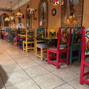 colorful tables and chairs