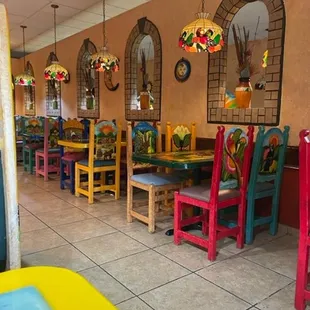 colorful tables and chairs