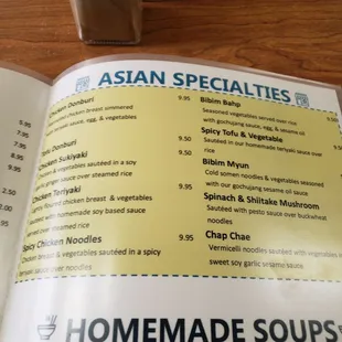 Asian Specialties menu