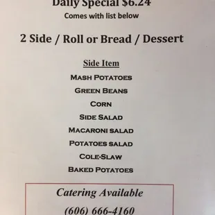 The menu....and they deliver!