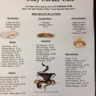a menu for a cozy corner cafe