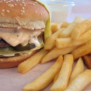 Double cheeseburger combo, no tomato extra dressing