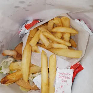 Fresh fries. HOT, crispy and fluffy. Had to add salt to taste.
