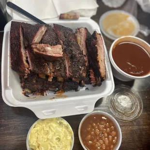 Slab of Ribs with potato salad and bbq beans