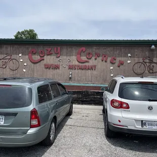 two cars parked outside