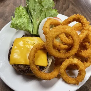 Burger with onion rings