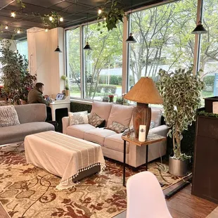 seating area with large windows