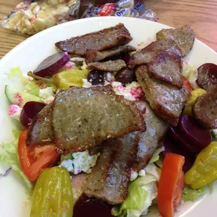 Greek salad w/Gyro meat. Delicious.