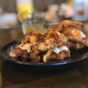 Chicken and waffles with sausage gravy!!! Yeah, it's better than it even looks!