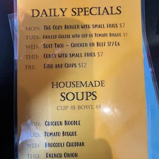 Daily specials and soup