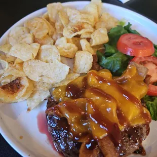 Dr Pepper bbq burger (no bun at our request)