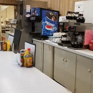 the counter and coffee machine