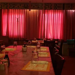 Old school open dining room on one side.