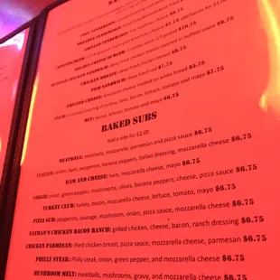 the menu of a restaurant