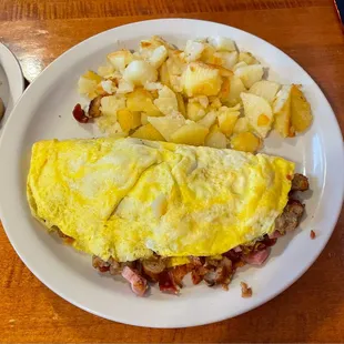 Closeup of meat omelette