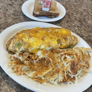 Hoosier omelette with wheat toast.  $10.99