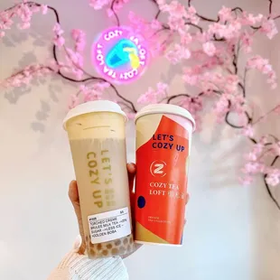 torched crème brûlée milk tea w/ boba &amp; lavender jasmine milk tea w/ boba