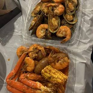 two containers of seafood