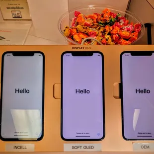 We have a variety of screens for iPhone and Samsung. 1. LCD 2. OLED 3. Genuine