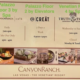 Listings for the 3 Canyon Ranch restaurants on property