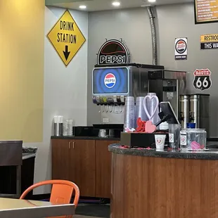 Drink station. Love they have Pepsi!