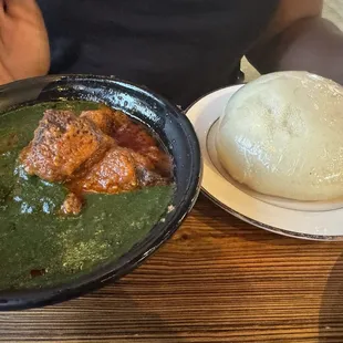 Ewedu with beef and fufu